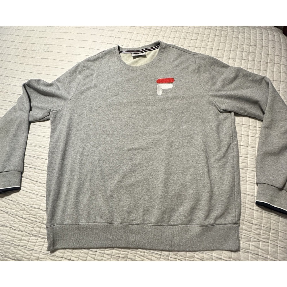 Fila Mens‎ XXL Heather Gray Crewneck Sweatshirt Embroidered Logo Pockets XXL